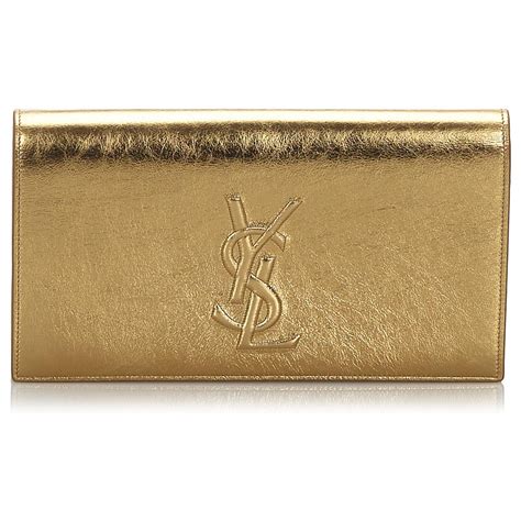 large ysl clutch in metallic gold leather|authentic ysl handbag clutch.